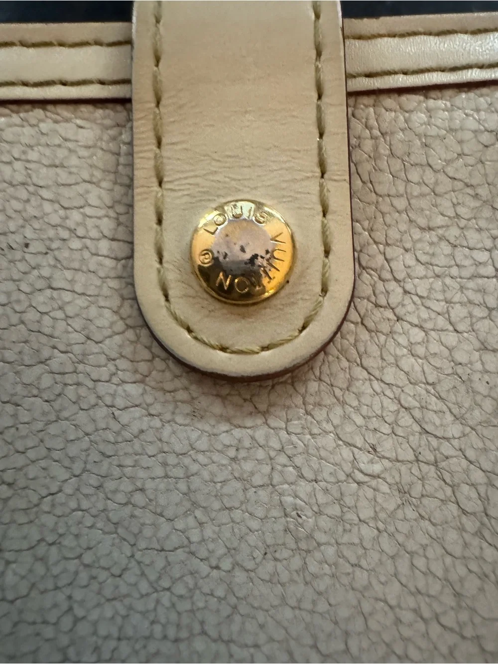 Louis Vuitton Cream Goatskin Leather Bifold Wallet with Gold Accents